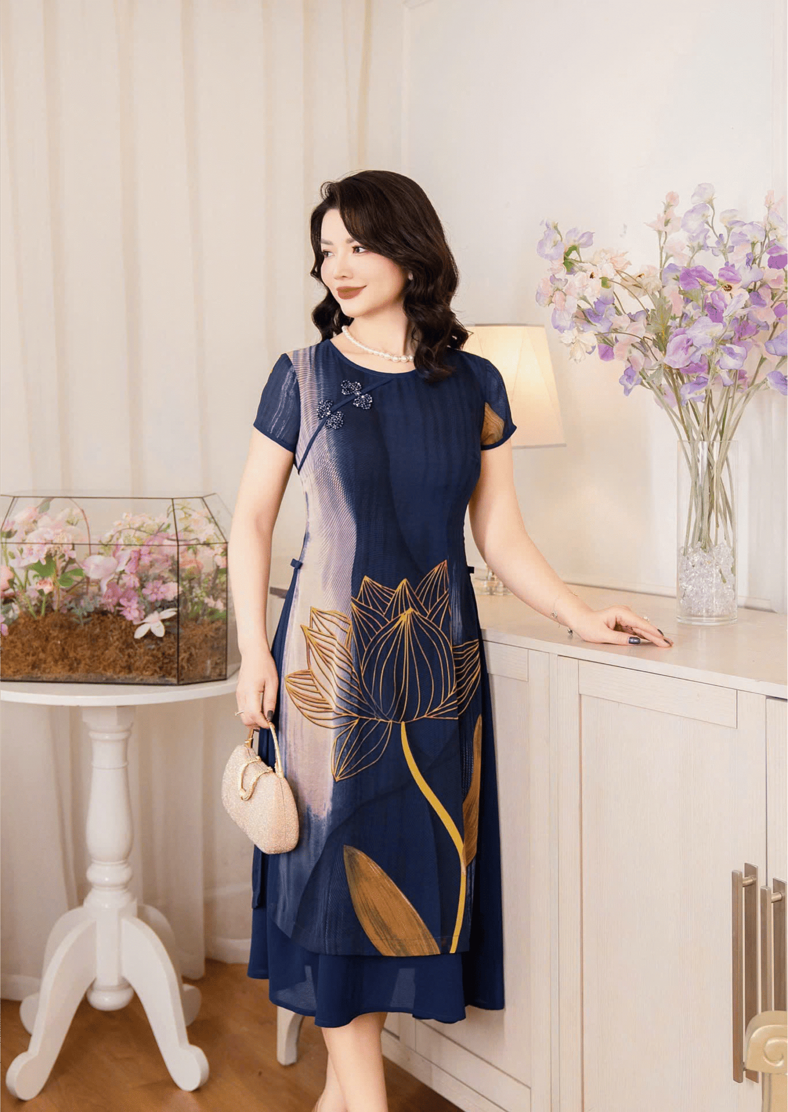 in vải polyester họa tiết thời trang